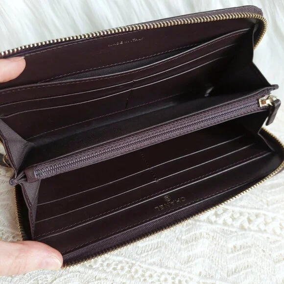 SOLD CHANEL 19 Quilted Lambskin Matelasse Long Zip Around Dark Brown Wallet - Picture 11 of 15
